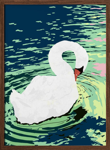 Graceful Swan on Water | Poster - Walnut Frame Interior