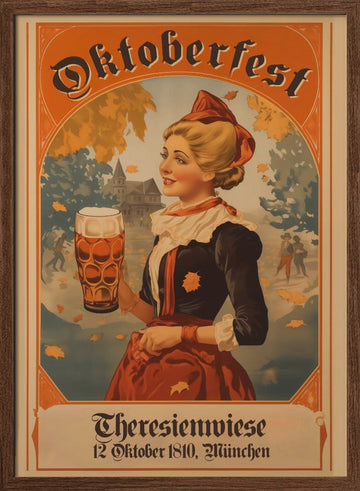Oktoberfest Bavarian Woman | Poster - Walnut Frame Interior