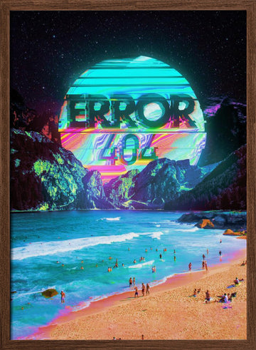Vaporwave Error Beach | Poster - Walnut Frame Interior