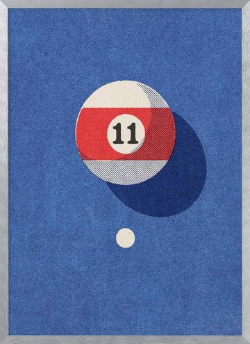 Eleven Striped Pool Ball | Poster - Silver Frame Interior