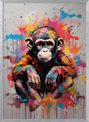 Vibrant Chimp Splatter | Poster - Silver Frame Interior