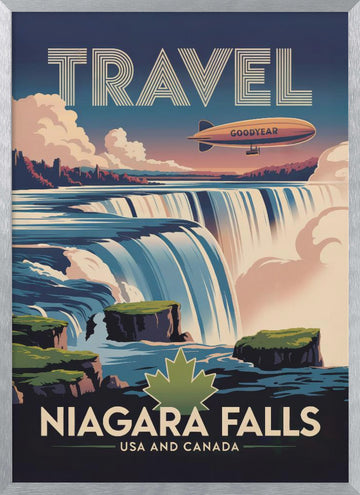 Majestic Niagara Falls Blimp | Poster - Silver Frame Interior