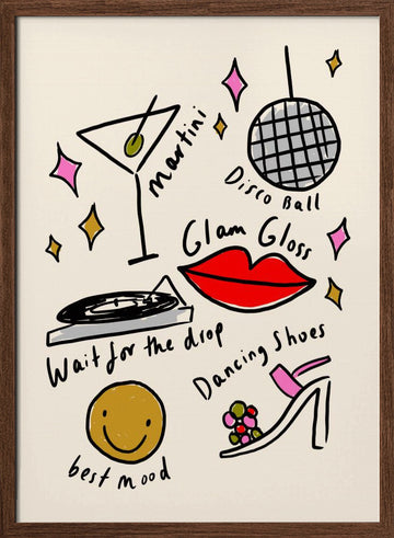 Glam Disco Fun | Poster - Walnut Frame Interior