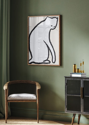 Pensive White Cat | Poster - Room Interior 2