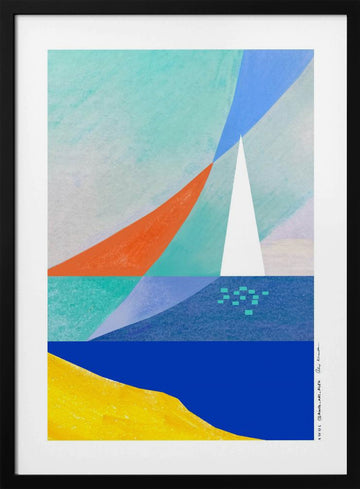 Geometric Ocean Sailboat | Poster - Black Metal Frame Interior