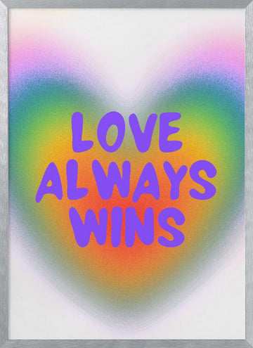 Love Always Wins Rainbow Heart | Poster - Silver Frame Interior