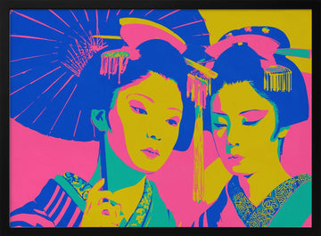 Vibrant Japanese Geishas | Poster - Black Metal Frame Interior