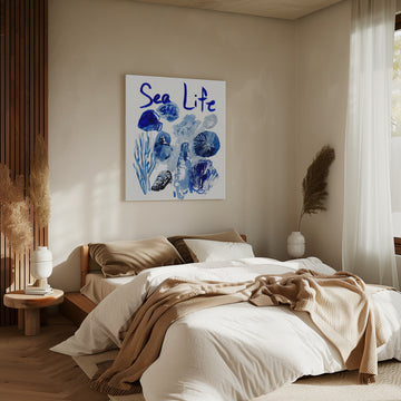 Indigo Sea Life Watercolor | Canvas - Room Interior 2