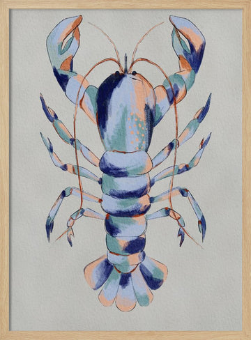 Colorful Blue Lobster | Poster - Wood Frame Interior