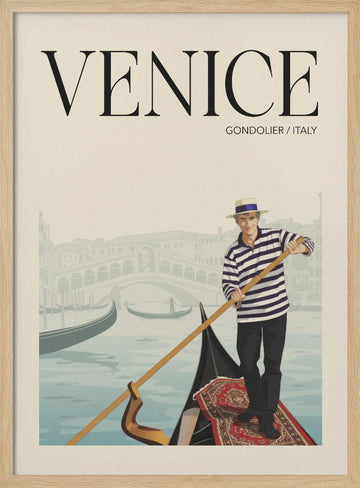 Venice Gondolier Scene | Poster - Wood Frame Interior