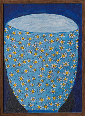 Blue Daisy Vase | Poster - Walnut Frame Interior