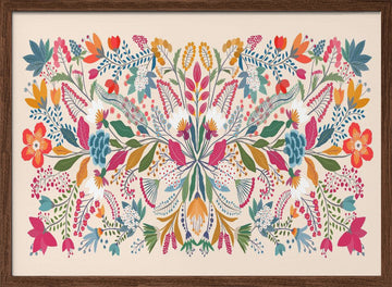 Vibrant Folk Floral | Poster - Walnut Frame Interior