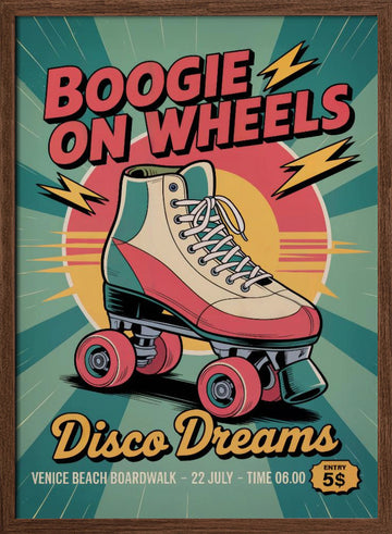 Boogie Wheels Disco Dreams | Poster - Walnut Frame Interior