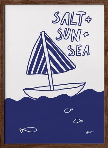 Salt + Sun + Sea | Poster - Walnut Frame Interior