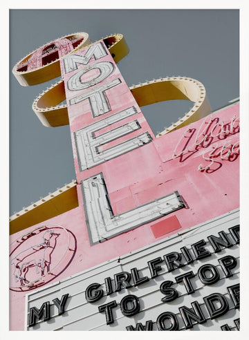 Pink Retro Motel Sign | Poster - White Frame Interior