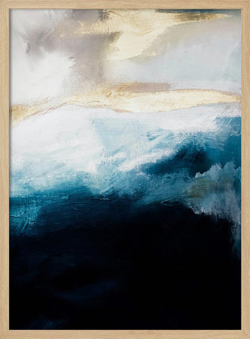 Deep Blue Gold Waves | Poster - Wood Frame Interior