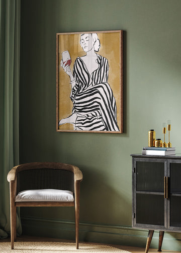 Striped Serenity With Wine | Poster - Room Interior 2