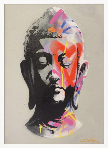 Graffiti Buddha Head | Poster - White Frame Interior