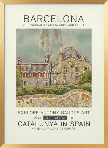 Barcelona Gaudi Landmarks | Poster - Gold Frame Interior