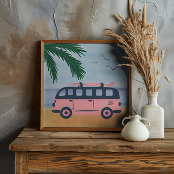 Pink Beach Camper | Poster - Room Interior 1