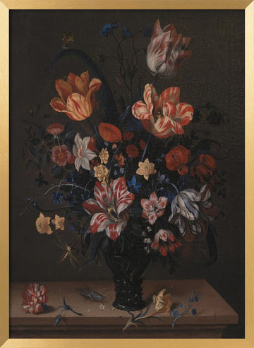 Tulips and Other Flowers In a Room | Poster - Gold Frame Interior