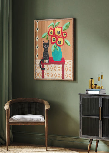 Whimsical Cat Floral Still Life | Poster - Room Interior 2