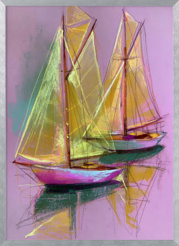 Colorful Sailboat Reflections | Poster - Silver Frame Interior