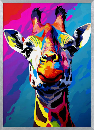 Colorful Pop Art Giraffe | Poster - Silver Frame Interior