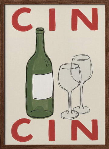 Cin Cin Wine Toast | Poster - Walnut Frame Interior