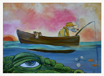 Fisherman Dog and Crocodile Eye | Poster - White Frame Interior