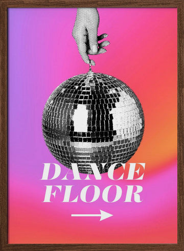 Monochrome Disco Ball | Poster - Walnut Frame Interior