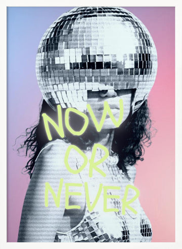 Woman with a Disco Ball Helmet | Poster - White Frame Interior