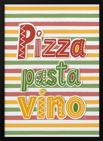 Pizza Pasta Vino | Poster - Black Metal Frame Interior