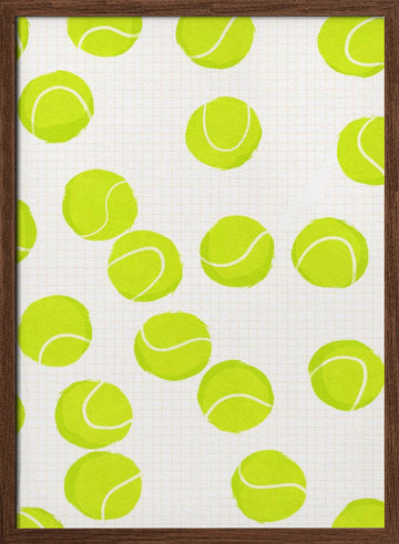 Playful Tennis Balls Pattern | Poster - Walnut Frame Interior