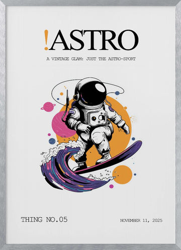 Astronaut Surfing Cosmic Wave | Poster - Silver Frame Interior