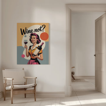 Happy Retro Wine Woman | Canvas - Room Interior 1