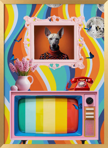 Funky Retro Dog Portrait | Poster - Gold Frame Interior