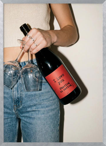 Sharing Love And Wine | Poster - Silver Frame Interior
