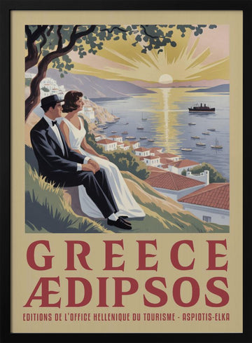 Couple's Greek Sunset | Poster - Black Metal Frame Interior