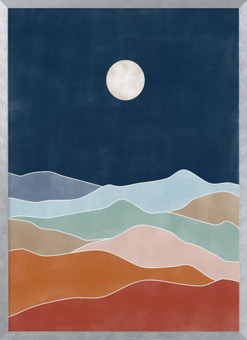 Layered Moonlit Mountains | Poster - Silver Frame Interior