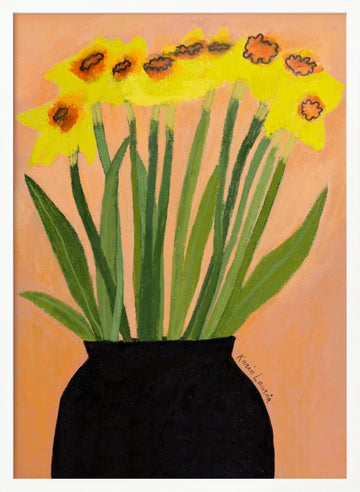 Yellow Daffodils Black Vase | Poster - White Frame Interior