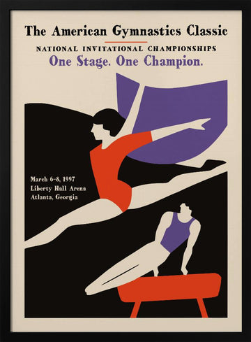 Retro Gymnastics Action | Poster - Black Metal Frame Interior