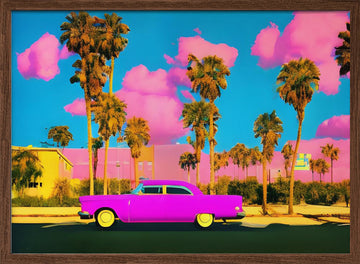 Tropical Pink Car | Poster - Walnut Frame Interior