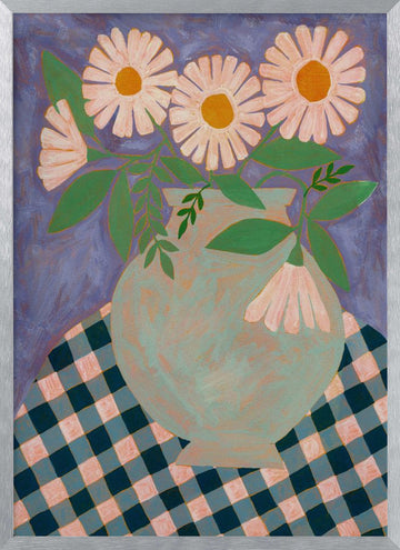 Daisies in Purple Vase | Poster - Silver Frame Interior