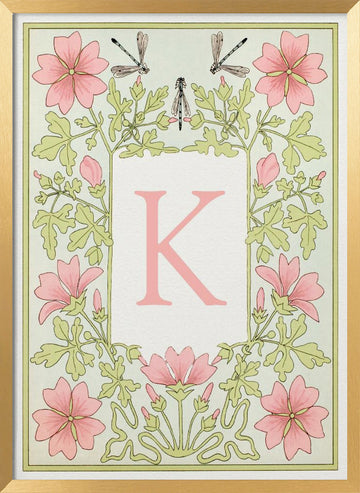 Floral K and Dragonflies | Poster - Gold Frame Interior