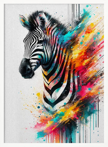Colorful Zebra Splash | Poster - White Frame Interior