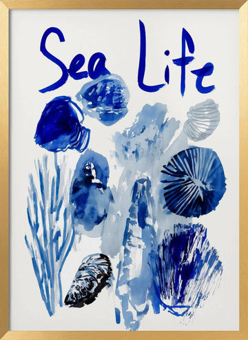 Indigo Sea Life Watercolor | Poster - Gold Frame Interior