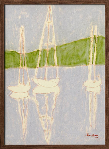 Calm Sailboat Reflections | Poster - Walnut Frame Interior