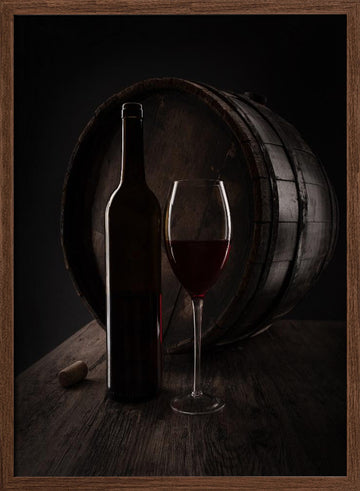 Rustic Wine and Barrel | Poster - Walnut Frame Interior