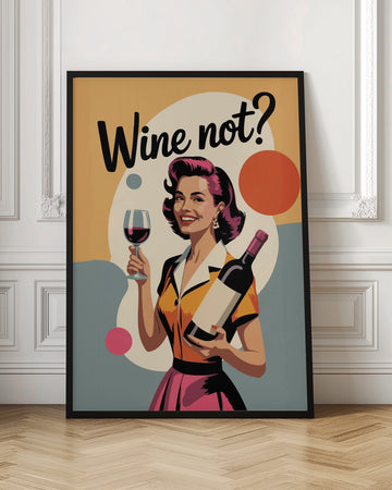 Happy Retro Wine Woman | Poster - Room Interior 1